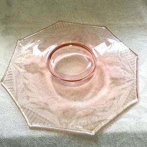Octagon Pink Depression glass plate etched design